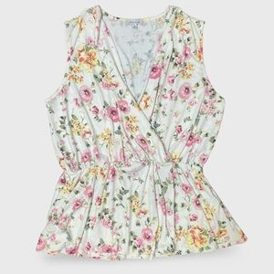 White Birch VNECK PEPLUM TANK IN IVORY FLORAL size 1X
